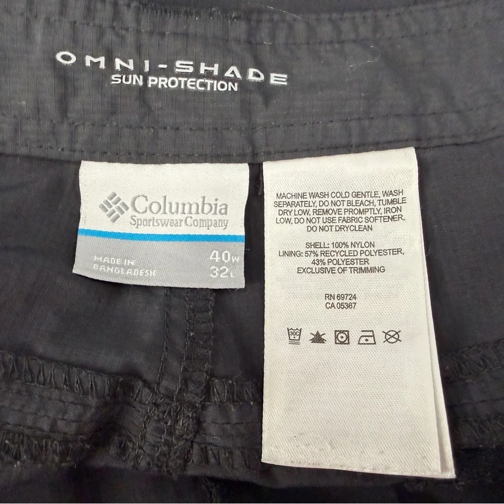 Columbia Cargo Shorts Mens 40 Black‎ Ripstop Omni-Shade Wick UPF 50 Hiking Trail